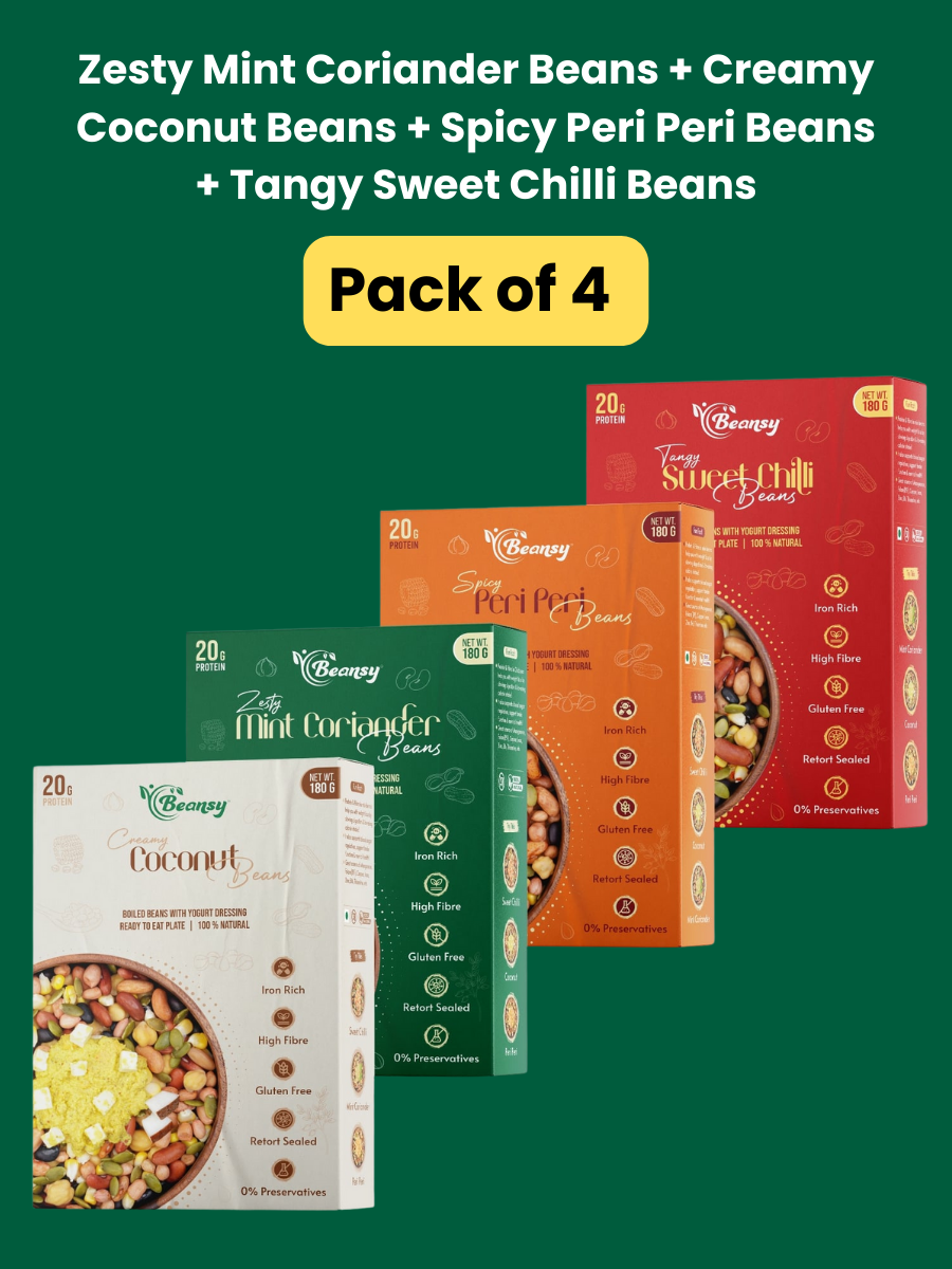 Zesty Mint Coriander Beans(180 gm) + Creamy Coconut Beans(180 gm) + Spicy Peri Peri Beans(180 gm) + Tangy Sweet Chilli Beans(180 gm)