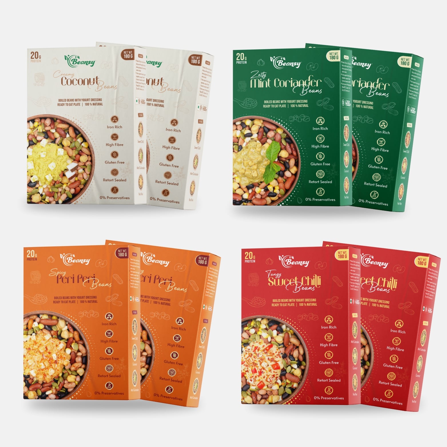Zesty Mint Coriander Beans(180 gm x 2 box) + Creamy Coconut Beans(180 gm x 2 box) + Spicy Peri Peri Beans(180 gm x 2 box) + Tangy Sweet Chilli Beans(180 gm x 2 box)