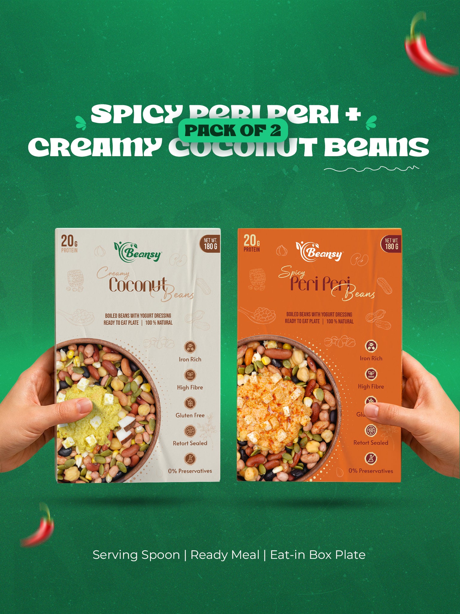Spicy Peri Peri Beans(180 gm) + Creamy Coconut Beans(180 gm)