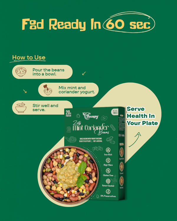 Zesty Mint Coriander Beans pack by Beansy Foods
