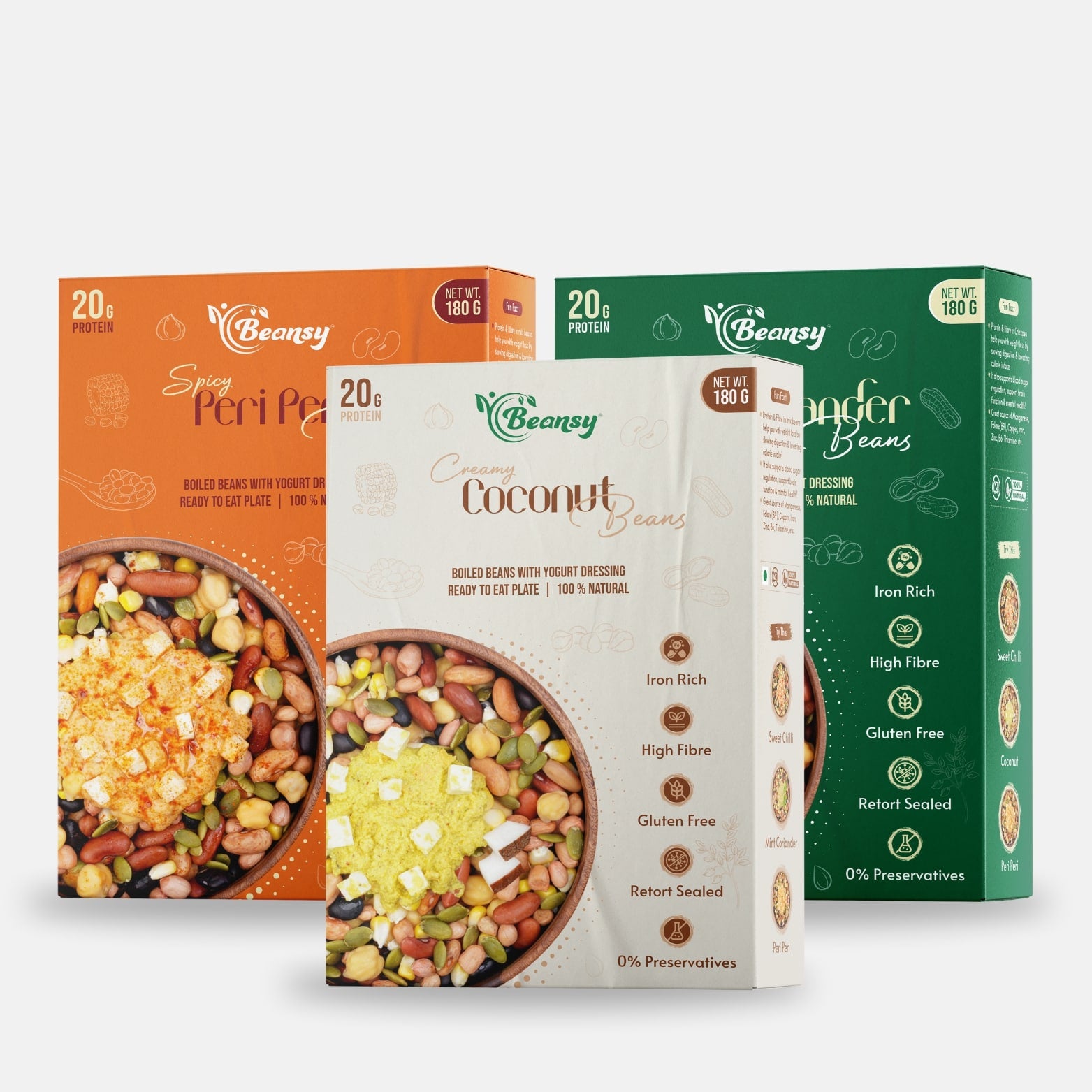Spicy Peri Peri Beans(180 gm) + Creamy Coconut Beans(180 gm) + Zesty Mint Coriander Beans(180 gm
