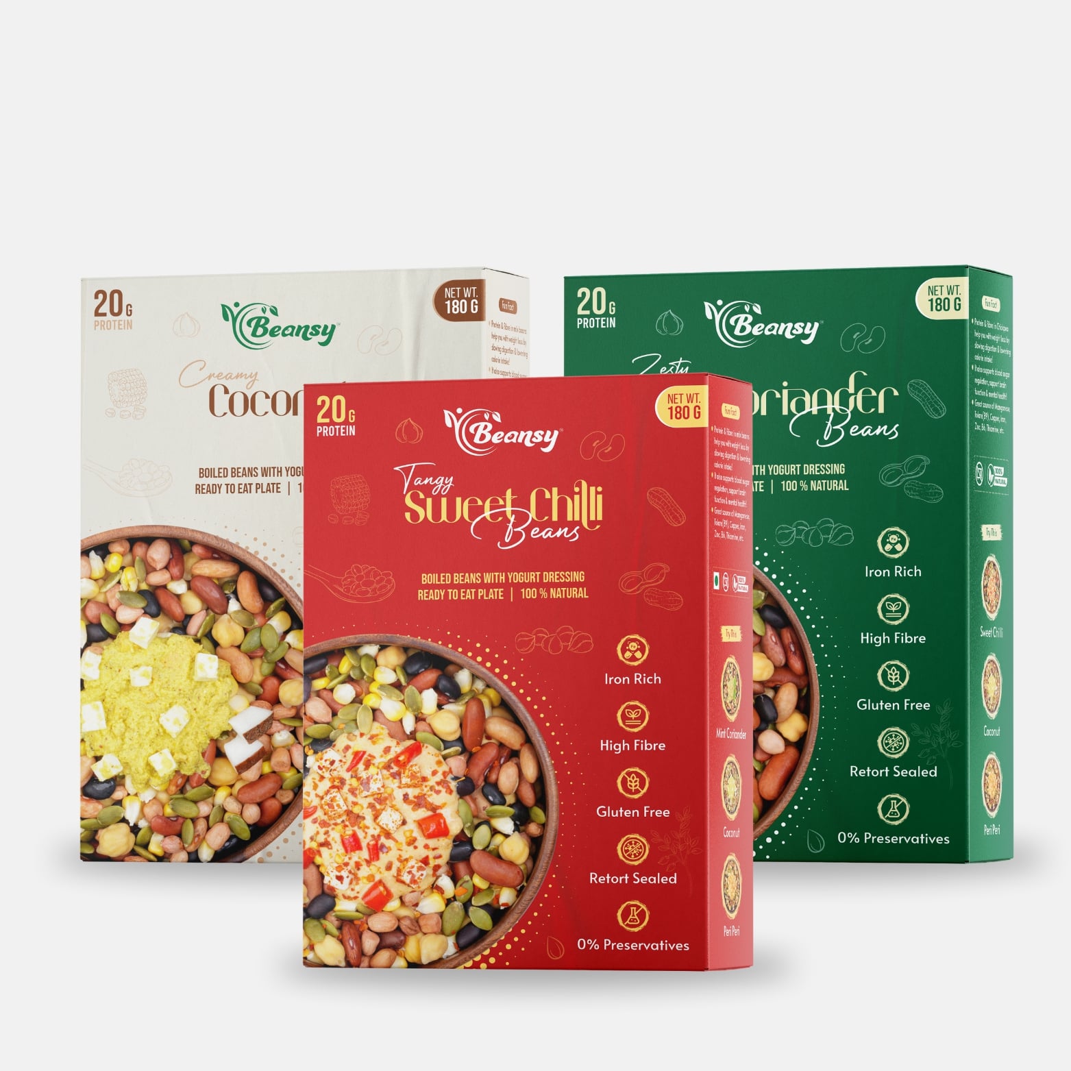 Creamy Coconut Beans(180 gm) + Tangy Sweet Chilli Beans(180 gm)+ Zesty Mint Coriander Beans(180 gm)
