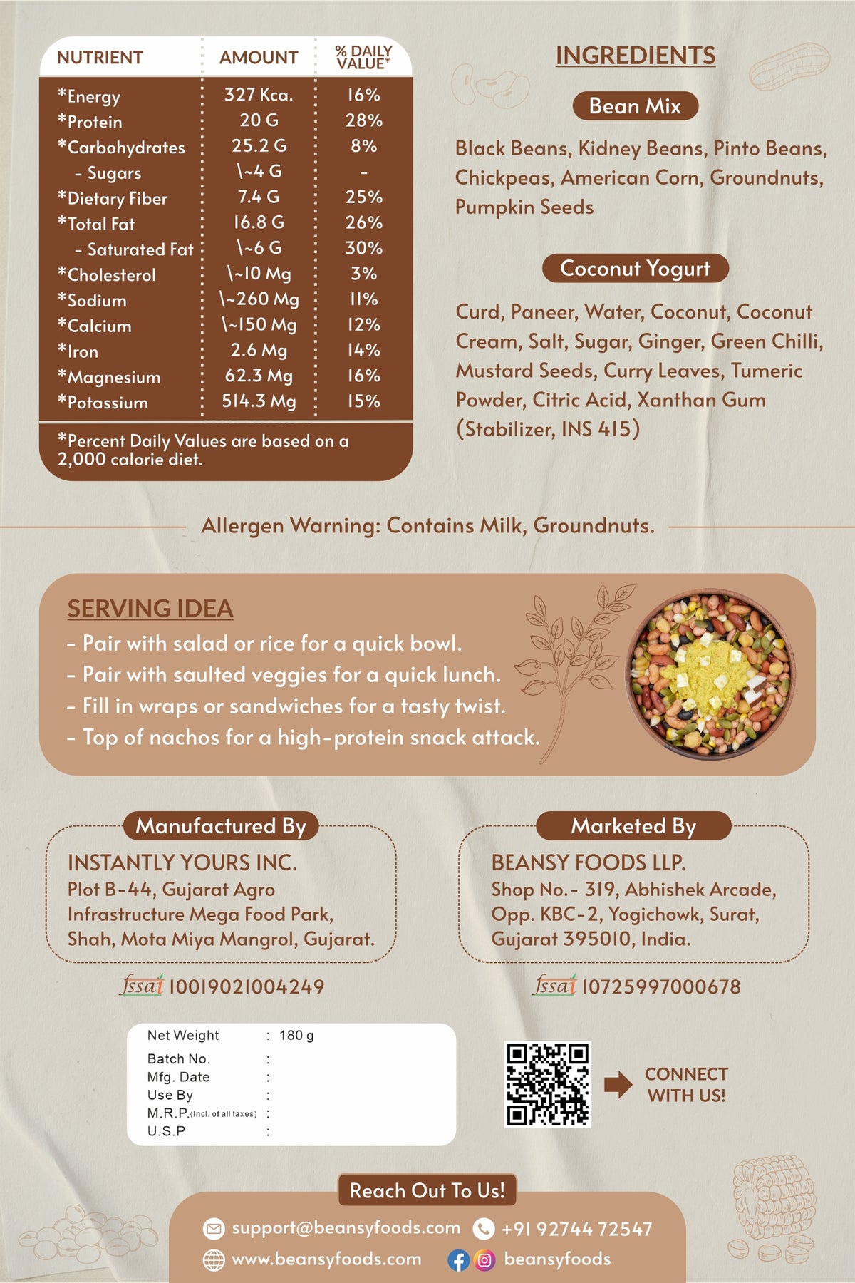 Creamy Coconut Beans nutrition facts
