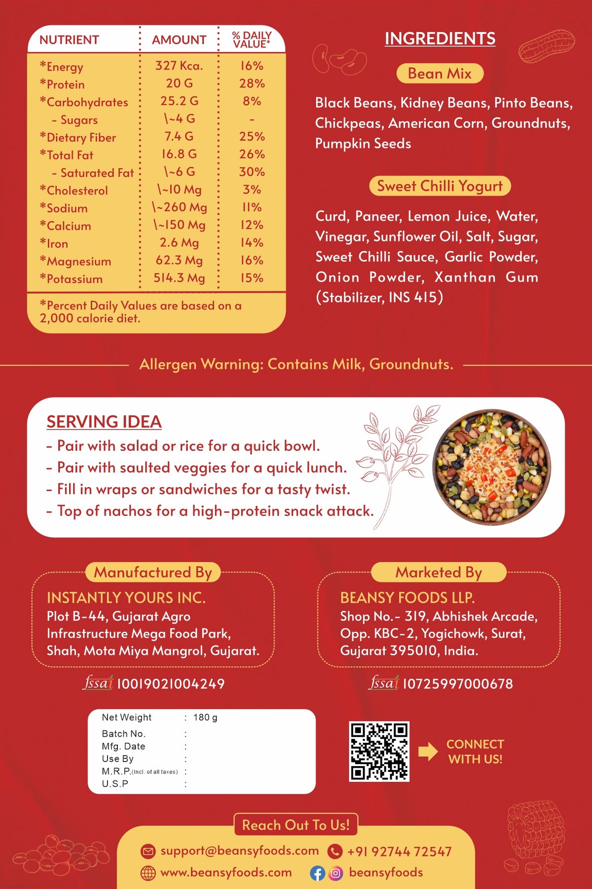 Tangy Sweet Chilli Beans nutrition facts