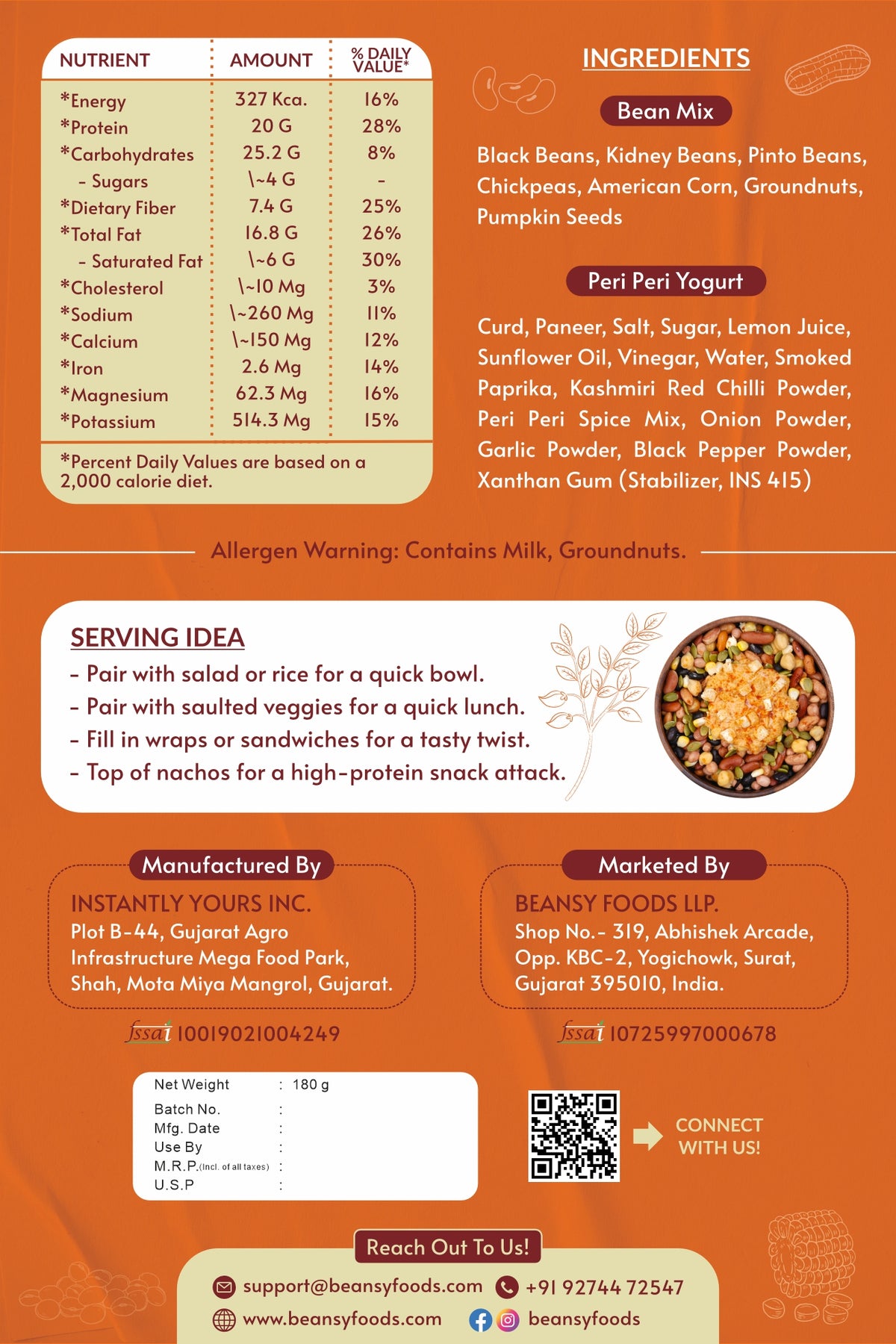 Spicy Peri Peri Beans nutrition facts