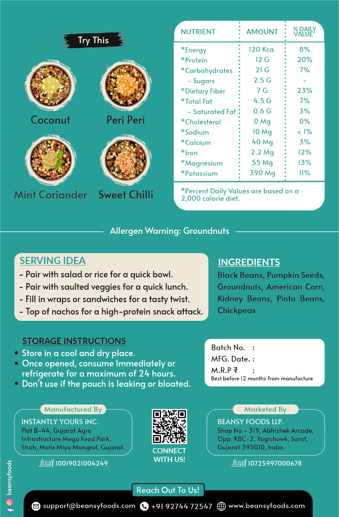 Mix Boiled Beans (100 gm) x Pack of 5 nutrition facts