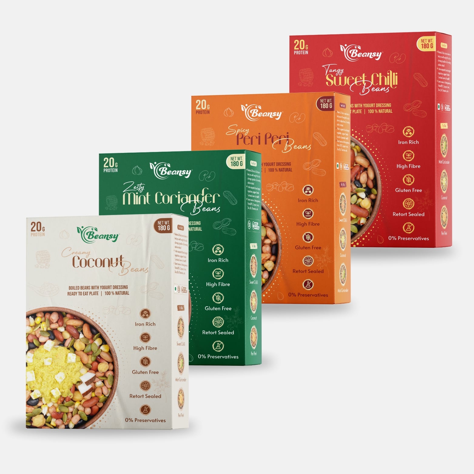 Zesty Mint Coriander Beans(180 gm) + Creamy Coconut Beans(180 gm) + Spicy Peri Peri Beans(180 gm) + Tangy Sweet Chilli Beans(180 gm)