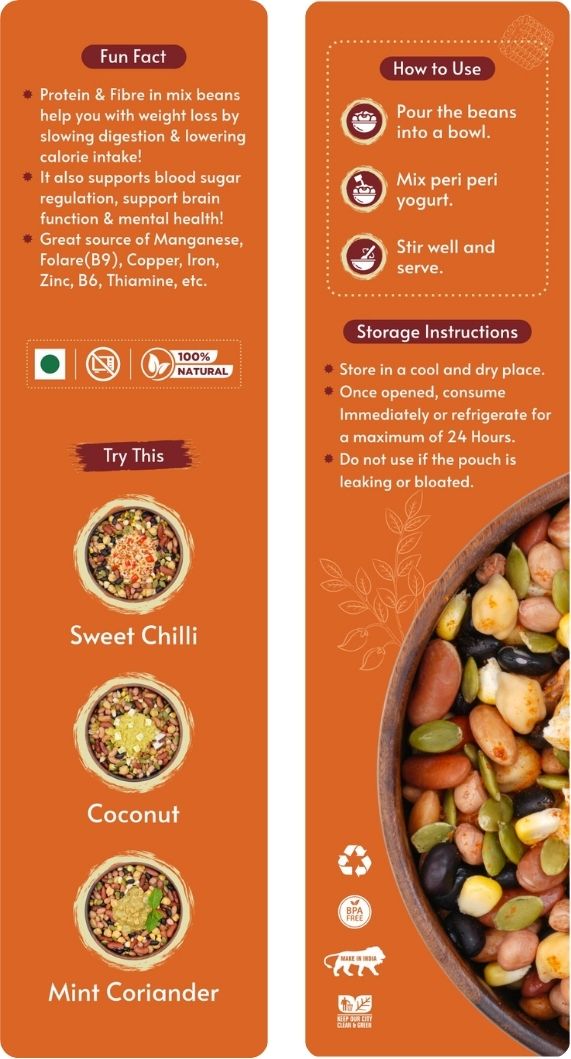 Spicy Peri Peri Beans(180 gm) + Creamy Coconut Beans(180 gm) + Zesty Mint Coriander Beans(180 gm