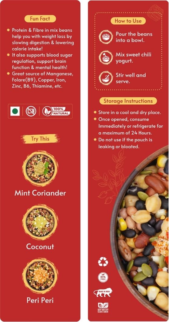 Creamy Coconut Beans(180 gm) + Tangy Sweet Chilli Beans(180 gm)+ Zesty Mint Coriander Beans(180 gm)